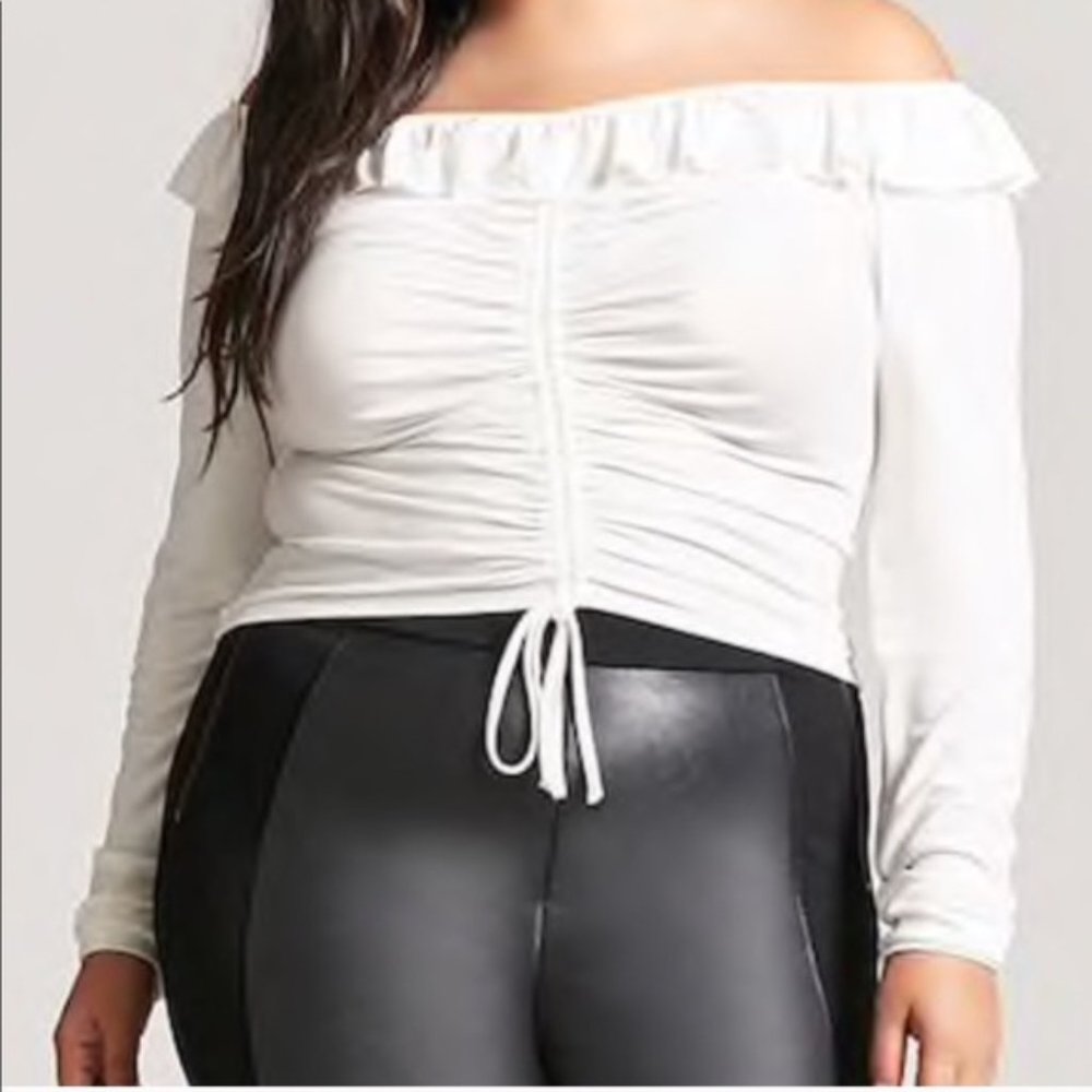 Forever 21 Ribbed Crop Ruched Top Shirt